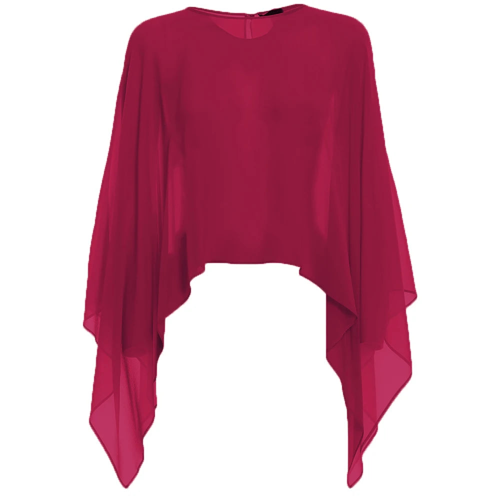 Women Black Chiffon Bolero Elegant Simple Soft Casual Cape Prom Party with Button Shrug for Lady Evening Dress Red Navy Shawl
