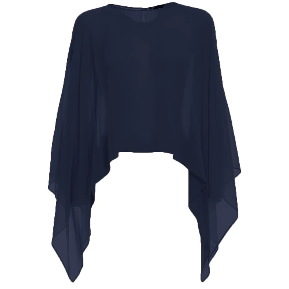 Women Black Chiffon Bolero Elegant Simple Soft Casual Cape Prom Party with Button Shrug for Lady Evening Dress Red Navy Shawl