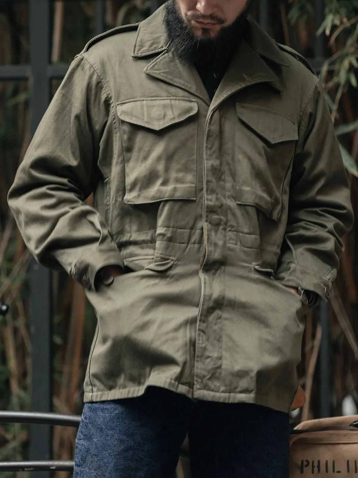 Rugged Bronson Army M-43 Field Jacket Vintage Style M1943 Coat For Men Olive Drab