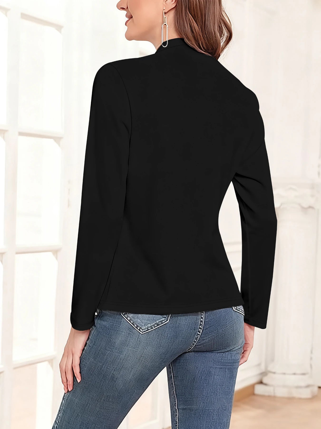 Fresh and Heartwarming Patterned Long-Sleeve Jacket, Slim-Fit Blazer, Sweet and Elegant for Commuting, Age-Reducing, Casual Stand-Collar Open-Front Blazer for Spring and Autumn, Suitable for Workplace, Office, Daily Outings,